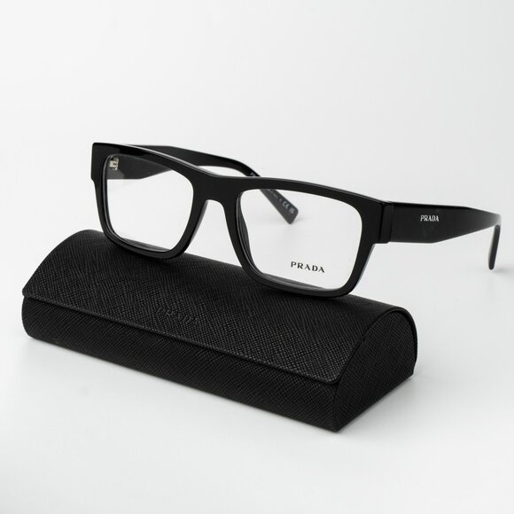 Prada Men Eyeglasses Black Rectangle Unisex PR15YV 1AB1O1 BRAND NEW